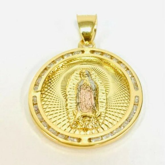 14K Gold Filled Virgen de Guadalupe Necklace Medalla Tres Oros 16" for Boy Girls - Picture 7 of 8